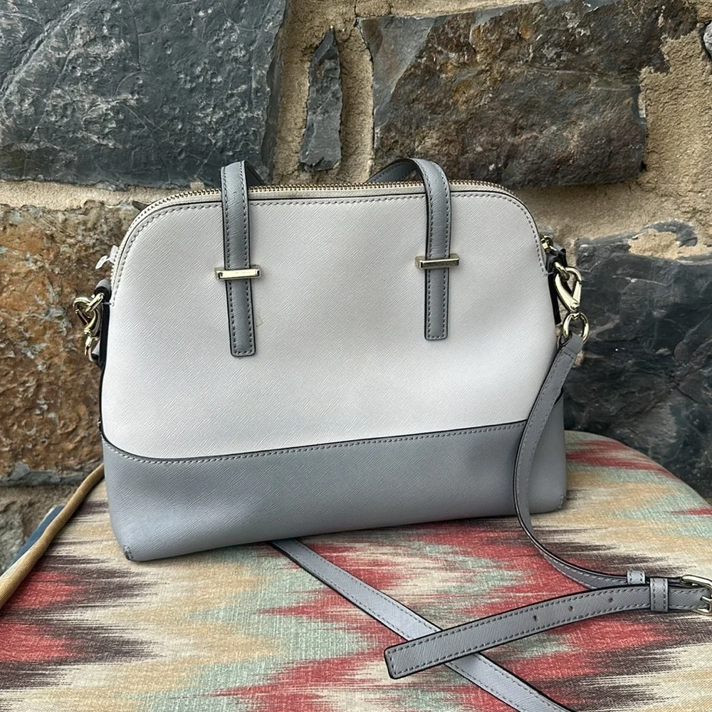 Kate Spade 'Maise' Two Way Color Block Cream & Gray Satchel Bag Saffiano Leather